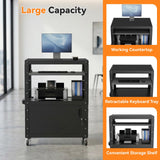 Mobile AV Cart, Adjustable Height Rolling Computer Cart with Pullout Keyboard Tray – Locking Cabinet, 3 Outlets & 2 USB Ports, Lock Brake Casters–Media Utility Cart on Wheels for Home/Office