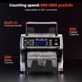 MUNBYN IMC01 Bank Grade Money Counter Machine Mixed Denomination, 2CIS/UV/IR/MG/MT Counterfeit Detection, Serial Number, MUL Currency Cash Counter, Printer Compatible, 2Y Manufacturer (Silver)