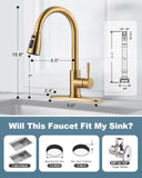 Touchless Kitchen Faucet Stainless Steel | Automatic Hand-Free Brushed Gold Kitchen Faucet for Sink 1 or 3 Hole WOWOW