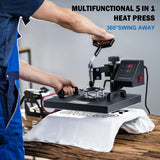 5 in 1 Heat Press Machine, Heat Press 15x15 inch, T Shirt Pressing Machine Slide Out Design