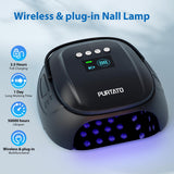 Purtato 126W Cordless Rechargeable UV LED Nail Lamp with Large Space, Handle and Foot Rest, Fast Curing Gel Nail Dryer with 4 Timers for Salon and Home (Matte Black)