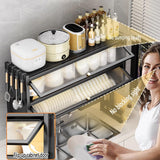 YITAYMLI Large 3-Tier Over Sink Dish Drying Rack with Flip-top Door,Kitchen Counter Utensil Holder Organizers Space-Saving,Multifunctional Metal Counter Shelf,for Plates Bowl(Black,65cm/25.6in)