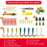 GOANDO Fishing Lures Kit for Freshwater Bait Tackle Kit for Bass Trout Salmon Fishing Accessories Tackle Box Including Spoon Lures Soft Plastic Worms Fishing Gifts