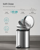 Bathroom Trash Can, 1.6 Gallon (6 L) Small Toilet Garbage Bin with Lid, Soft-Close, Stainless Steel