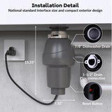 GarveeTech Garbage Disposal 1/2 HP, Continuous Feed Food Waste Disposer with Air Switch & Flange Seal, Stainless Steel Garbage Disposer, Compact Food Waste Grinder for Kitchen Sink, Grey