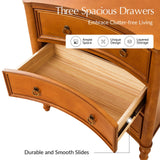 HULALA HOME 3 Drawer End Tables Set of 2 with Charging Station, 26" Wide Endtables with Solid Wood Legs and Curved Profile, Classic Side Tables for Living Room, Acorn