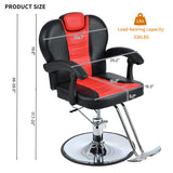 THINK 30 Classic Reclining Barber Chair, Salon Chair for Hair Stylist with Heavy Duty Hydraulic Pump, 360° Rotation, Tattoo Chair Shampoo Beauty Salon Equipment, Max Load Weight 330 Lbs, Red & Black