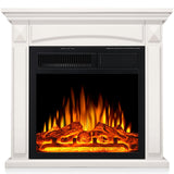R.W.FLAME 27” Electric Fireplace Mantel Wooden Surround Firebox, TV Stand with Freestanding Electric Fireplace, Remote Control, Adjustable Led Flame, 750W/1500w White