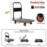 330 lb Folding Platform Truck Cart with 4" Silent TPR Wheels, Heavy Duty Flatbed Push Cart Dolly