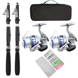 Fishing Pole Combo Set,2.1m/6.89ft 2PCS Collapsible Rods 2PCS Spinning Reels Mono Fishing line Come Setup Already！Lures Set Carrier Bag Freshwater Kit Fishing Rod Reel Combos ministoream ministoream