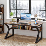 LUKYRA 47 Inch Computer Desk with Storage, Office Desk, Large Legroom, Sturdy U-Shaped Metal Frame Study Table, Home Rustic Brown