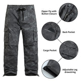 GINGTTO Camo Pants Men Cargo Wide Leg Fashion Streetwear Drawstring Stretch 36