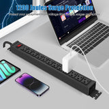 HHSOET Rotating 12 Outlet Surge Protector Power Strip 1200J, 10FT, Black, 2