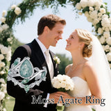 Oseew Natural Moss Agate Ring for Women 2CT Pear Cut 2 Pieces Engagement Ring Set 10K/14K/18K Solid Gold/Sterling Silver Wedding Vintage Leaf Bridal Promise Ring with Gift Box