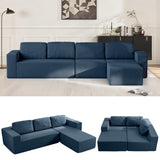 Furnify 136" Modular Sectional Couch Left/Right Facing Convertible, L-Shape Modern Teddy Sofa, Deep Seat Upholstered Foam Couch for Living Room Bedroom, No Assembly Required (Blue, Teddy Boucle)