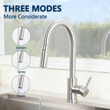 HOTIS Kitchen Sink Faucet Brushed Nickel with Pull Down Sprayer, Single Hole Stainless Steel Bar Faucet, 360° Swivel Pull Out Sink Faucets for Kitchen, Laundry & Bar Sinks, HT-KF100