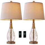 OYEARS Bedside Table Lamps Set of 2 with USB, Modern Bedside Lamps Retro Farmhouse Rattan Glass Nightstand Nightlight Lamps for Bedroom Living Room Dorm,Two Light Points