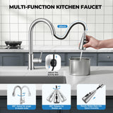Kitchen Faucet with Pull Down Sprayer, VFAUOSIT Lead-Free Kitchen Sink Faucet Brushed Nickel Stainless Steel High Arc Pull Out Single Hole Kitchen Faucets for Pot Filler, Farmhouse RV Bar Laundry Room