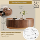 Apkaf 35.4" Round Coffee Table with Storage,Solid Wood Center Table with Hidden Storage Drawer, Mid Century Round Coffee Tables, Circle Center Table for Living Room Small Space (Walnut)