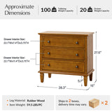 HULALA HOME 3 Drawer End Table with Charging Station, Wooden Drawer Organizer with Wood Legs, Mid Century Modern End Table Set of 2, Acorn