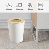 Ciao Stilista White Trash Can for Bedroom with Bamboo Lid, 2.4 Gallon Open Top Trash Can 3 Pack, Modern Aesthetic Garbage Can for Room Office Living Room, Small Bathroom Trash Bin Boho Style
