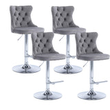 MOOLSUN Rotating Velvet Bar Stools Set of 4, Modern Padded with Nailhead Trim and Tufted Back, Adjustable Swivel Counter Height Stools for Kitchen Island, Bar, Club,Gray(Silver Base)