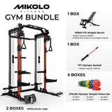 Mikolo Power Cage, 2000LB Power Rack with Independent Dual Pulley System, Multi-Function Home Gym Workout Machine for Cable Crossover (370LBS, Red)