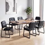 GIANTEX Waiting Room Guest Chairs Set of 8, Leather Office Reception Chairs with Padded Armrests, Sled Base, Metal Frame, Stationary Side Chairs No Wheels for Conference Meeting Lobby Home, Black