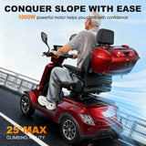 Heavy Duty 4 Wheel Mobility Scooters for Seniors, 1000W Powerful Motor Electric Mobility Scooter, 60V 20Ah All Terrain Mobility Scooters for Travel with Safety Belt/Charger/Basket/Rearview Mirror