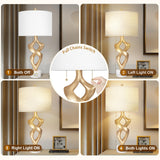 Scenekoy Sculptural Resin Table Lamp Set of 2 with USB Ports for Bedroom Living Room, 31” Big Gold Leaf Marble Base Bedside Lamps, Pull Chains Switch Modern Nightstand Lamp for Home Room Decor