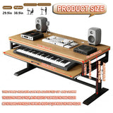 Height Adjustable Music Studio Desk with Keyboard Tray – Standing Computer Workstation with Cable Management, MIDI Shelf & Metal Legs for Recording, Production, Home Office(Raw Wood+Black,70in)