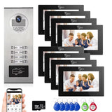 Multi-Unit Home Apartment Visual Intercom Doorbell System,7 Inch Monitor Wired Video Doorbell Door Phone Kits,IR Camera,Motion Detection, Swipe Card, Monitor, Tuya APP (1 doorbell +8 Monitor)