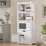 VECELO 3-Tier Microwave Stand with Charging Station, Freestanding Farmhouse Kitchen Rack for 1.0 Cu.Ft. Oven, Coffee Bar Cabinet with Drawer & Storage Shelves, White
