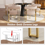 Hyfirm Velvet Dining Chairs Set of 6, Khaki Upholstered Barrel Armchairs with Gold Metal Legs for Kitchen Island