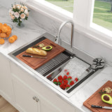 Sarlai 33 Inch Waterfall Kitchen Sink - 33x22 Inch Drop In Kitchen Sink Ledge Workstation Topmount Multifuctional Smart Stainless Steel 16 Guage Single Bowl Sinks Basin with Faucet