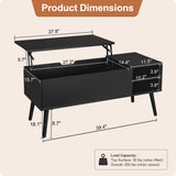ALINE FURNITURE Black Lift Top Coffee Table, 40" Lift Up Coffee Tables