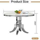 Maotifeys White Marble Dining Table for 4-6, Luxury 45" Round Faux Marble Kitchen Table for 4 Modern Circle Dining Room Tables with Classic American Style Silver Stainless Steel Base