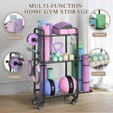 Jusgym Weight Rack for Home Gym, All in One Yoga Mat Storage Rack, Workout Equipment Storage with Wheels and Hooks for Dumbbells Kettlebells Foam Rollers, Powder Coated Finish Steel Jusgym