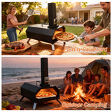 Pizza Oven Outdoor 12" Portable Pellet Pizza Stove Wood Fired Stainless Steel Pizza Maker for Backyard or Outside Camping With