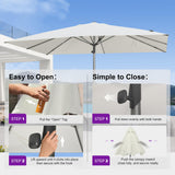 PURPLE LEAF Business Patio Umbrella 10' x 13' Semi Auto Lift, White
