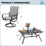 MFSTUDIO 7-Piece Patio Dining Set, 60" Metal Table & Grey Swivel Chairs