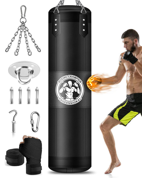 YORWHIN Hanging Punching Bag for Adults, 4FT Oxford Boxing Heavy Bag, Heavy Boxing Bag Set with Hand Wraps Chains, Kick Punching Bags for MMA Karate Kickboxing Muay Thai Training(Unfilled) YORWHIN
