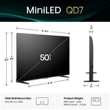 Hisense 50" Class QD7 Series Mini-LED 4K UHD Smart Fire TV (50QD7QF, 2025 Model) - QLED, HDR10+, Dolby Vision, Dolby Atmos, Game Mode Plus, ALLM, Alexa Built in with Voice Remote, Streaming TV, Black