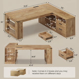 Executive Desk, Large Office Desk with Drawers & Power Outlets, L Shaped Computer Desk with Storage Shelves
