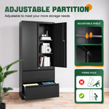Letaya File Cabinet for Home Office, Metal Storage Cabinets with Adjust Shelves and Lock,2 Drawers Filing Cabinets-Hang Legal/Letter/A4/F4 Size Filing-Black