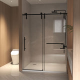 AMAPO 60 * 76 Classic Black Brushed Frameless Shower Door - 8mm Thick Tempered Safety Glass, Reinforced Stainless Steel Tracks, Suitable for ModernBathrooms, Wet-Dry Separation Bathrooms