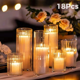 18 PCS Ribbed Hurricane Glass Candle Holders Bulk - Transparent Cylinder Candle Holders for Pillar Candles, Decorative Candle Hurricane Vases for Centerpieces Wedding Table Decorations