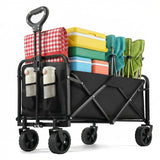 PASAMIC Collapsible Wagon 220 lbs, Heavy Duty Wagon Carts Foldable, Portable Wagons for Groceries, Beach Cart with All-Terrain Wheels, Black