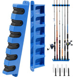 DZrudun Vertical Fishing Rod Holder for Garage Wall Mounted - 6 Rods Fishing Pole Storage Rack with Damage-Free EVA Grip, Interlocking Fishing Pole Holders for Garage Organization, Best Fish Gifts Men