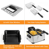 COSTWAY 5 Liter Deep Fryer with Basket, 1700W Electric Oil Fryer with Lid with Viewing Window, Adjustable Timer and Temperature, Small Countertop Deep Fryer Pot for Home Kitchen Use, Silver